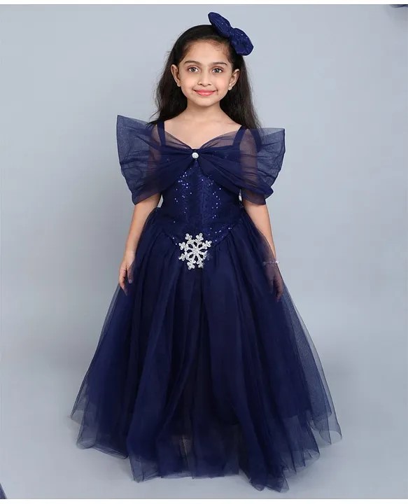 PinkChick Sleeveless Snowflake Applique Detailed Sequins Embellished Gown - Navy Blue